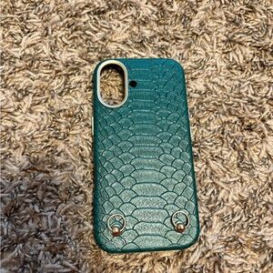 Target Teal Faux Snake Skin iPhone Case with Gold Accent Rings